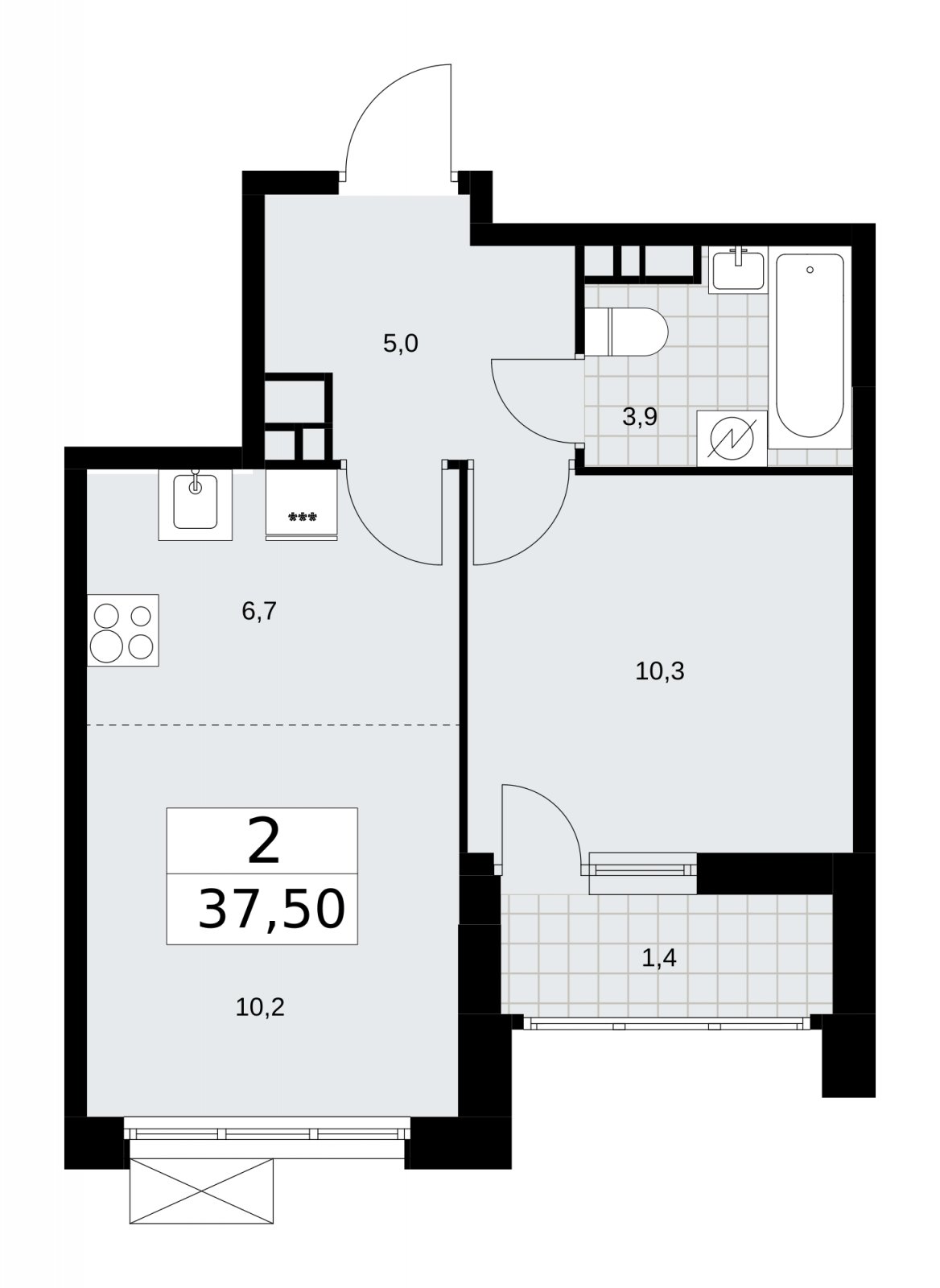 2-комнатная квартира (евро) без отделки, 37.5 м2, 11 этаж, сдача 3 квартал 2025 г., ЖК Скандинавия, корпус 28.2 - объявление 2202390 - фото №1