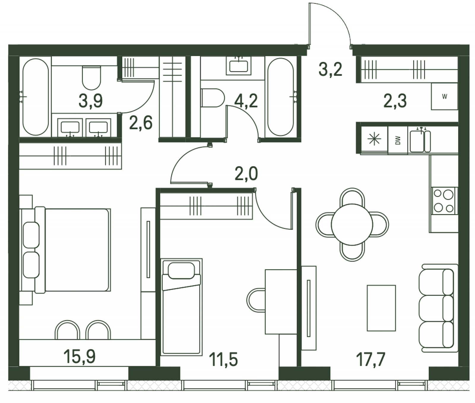 2-комнатная квартира с частичной отделкой, 63.3 м2, 17 этаж, сдача 1 квартал 2027 г., ЖК Moments, корпус 2.1 - объявление 2267485 - фото №1