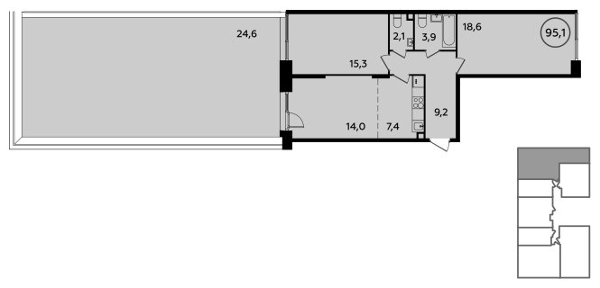 3-комнатная квартира (евро) без отделки, 95.1 м2, 2 этаж, сдача 1 квартал 2023 г., ЖК Прокшино, корпус 3.1 - объявление 1503145 - фото №1