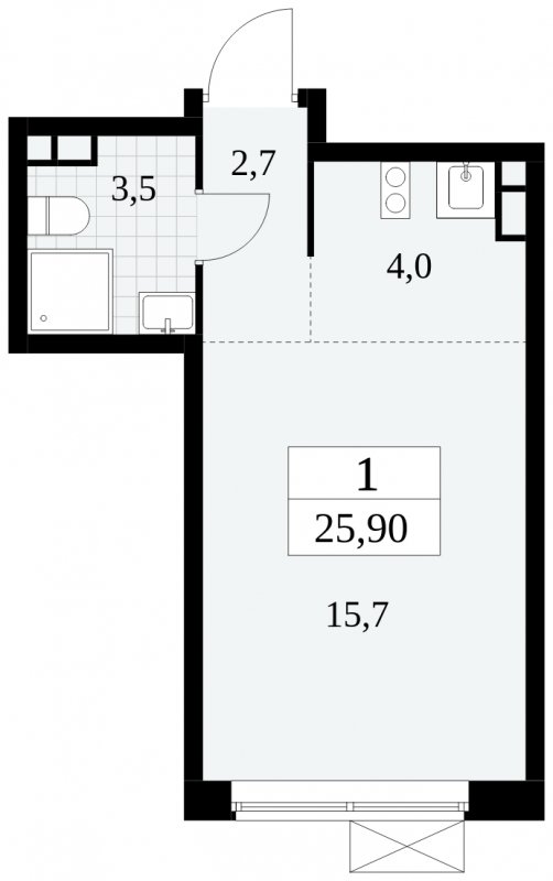 Студия с полной отделкой, 25.9 м2, 4 этаж, сдача 3 квартал 2024 г., ЖК Прокшино, корпус 6.5 - объявление 1663246 - фото №1