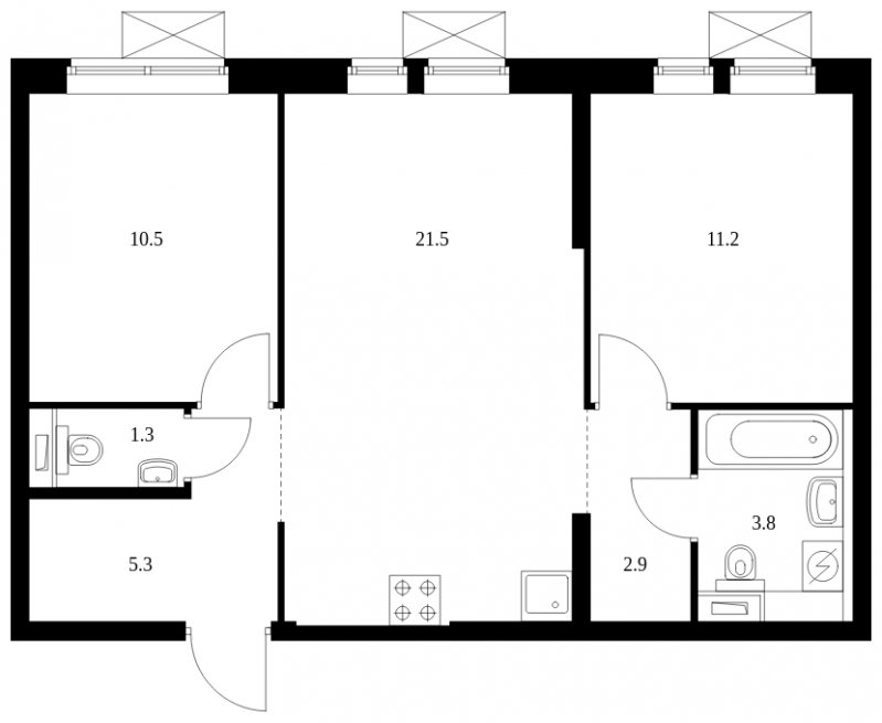 2-комнатная квартира с полной отделкой, 56.5 м2, 28 этаж, сдача 4 квартал 2023 г., ЖК Второй Нагатинский, корпус 4 - объявление 1688815 - фото №1