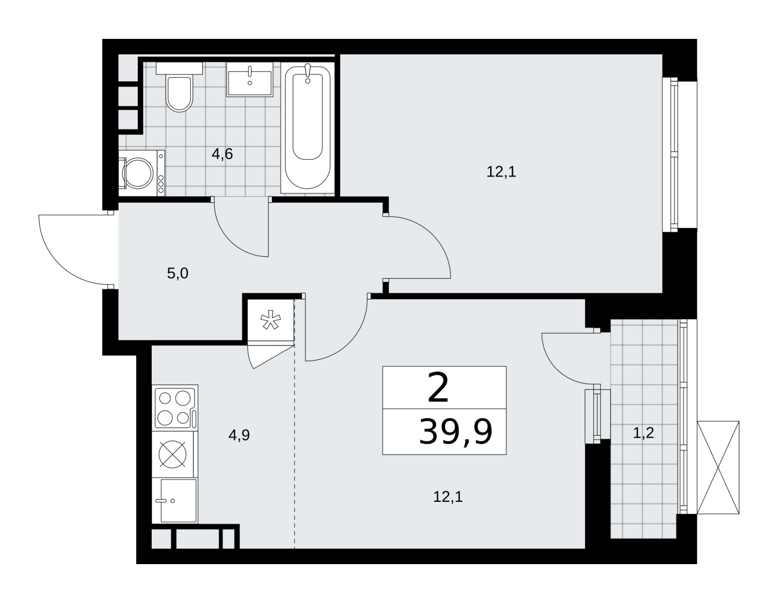 2-комнатная квартира (евро) без отделки, 39.9 м2, 8 этаж, сдача 2 квартал 2026 г., ЖК Скандинавия, корпус 25.4 - объявление 2284124 - фото №1