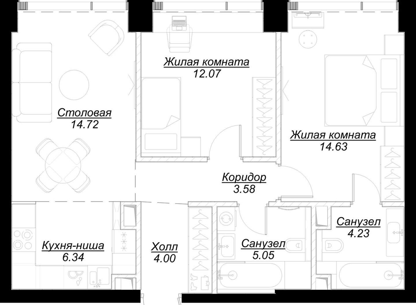 2-комнатная квартира с частичной отделкой, 64.5 м2, 19 этаж, сдача 4 квартал 2024 г., ЖК MOD, корпус Mann - объявление 2191554 - фото №1