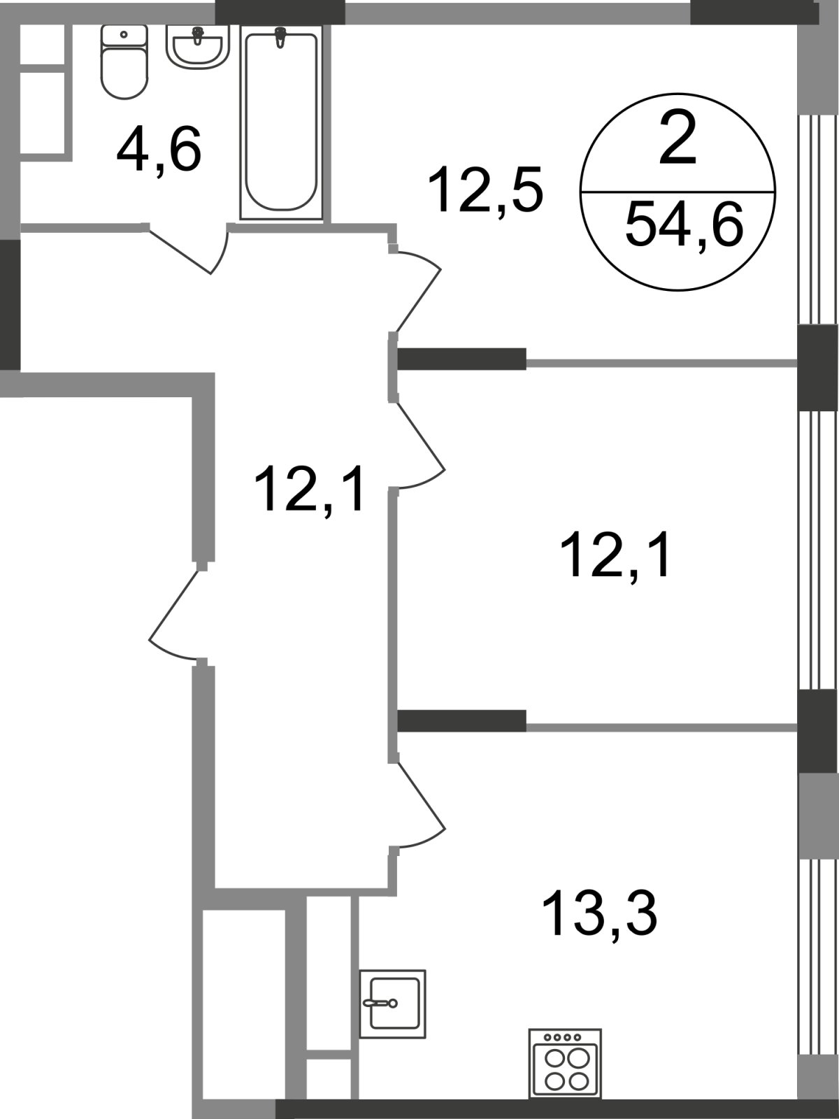 2-комнатная квартира без отделки, 54.6 м2, 14 этаж, сдача 1 квартал 2025 г., ЖК город-парк Переделкино Ближнее, корпус 17-1 - объявление 2343268 - фото №1
