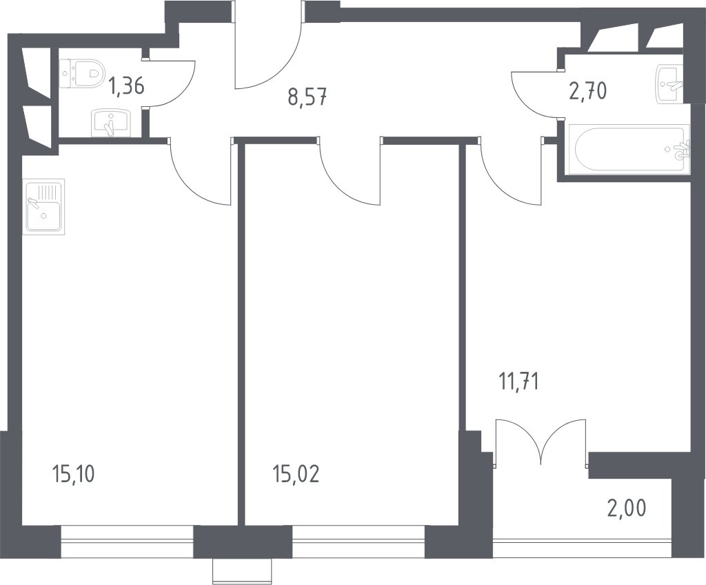 2-комнатные апартаменты с полной отделкой, 56.46 м2, 8 этаж, сдача 3 квартал 2024 г., ЖК Квартал Спутник, корпус 16 - объявление 1986769 - фото №1