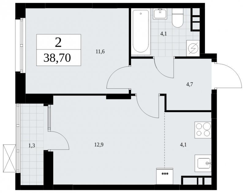 2-комнатная квартира (евро) с частичной отделкой, 38.7 м2, 6 этаж, сдача 1 квартал 2025 г., ЖК Дзен-кварталы, корпус 1.2 - объявление 1895776 - фото №1