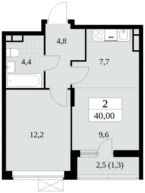 2-комнатная квартира (евро) без отделки, 40 м2, 6 этаж, сдача 3 квартал 2024 г., ЖК Прокшино, корпус 8.5 - объявление 2374869 - фото №1