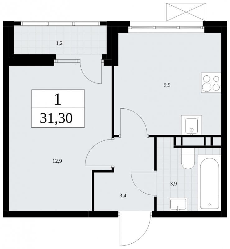 1-комнатная квартира с частичной отделкой, 31.3 м2, 7 этаж, сдача 4 квартал 2024 г., ЖК Скандинавия, корпус 35.1.3 - объявление 1779636 - фото №1