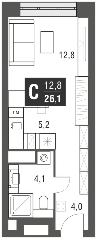 Студия с полной отделкой, 26.1 м2, 19 этаж, сдача 2 квартал 2024 г., ЖК AFI Tower, корпус 1 - объявление 1930804 - фото №1