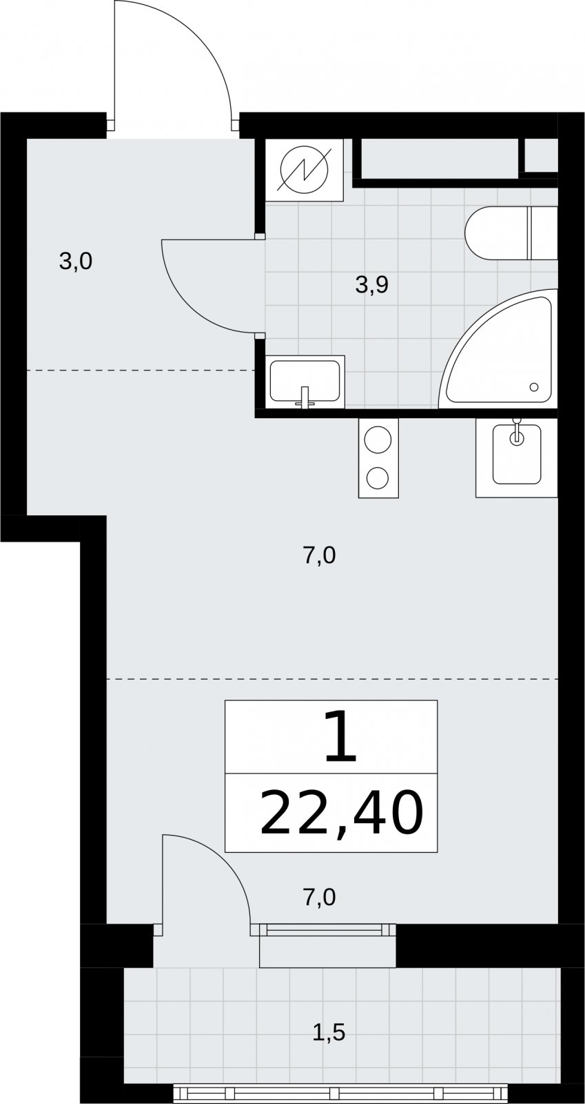 Студия с полной отделкой, 22.4 м2, 5 этаж, сдача 4 квартал 2026 г., ЖК Родные кварталы, корпус 1.2 - объявление 2317728 - фото №1