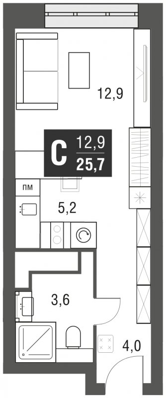 Студия с полной отделкой, 25.7 м2, 24 этаж, сдача 2 квартал 2024 г., ЖК AFI Tower, корпус 1 - объявление 1930926 - фото №1