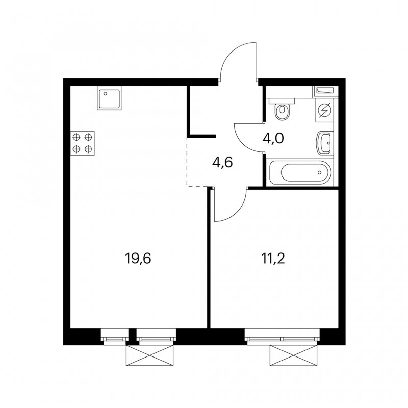 1-комнатная квартира с полной отделкой, 39.4 м2, 11 этаж, сдача 2 квартал 2022 г., ЖК Кузьминский лес, корпус 3-4 - объявление 1334477 - фото №1