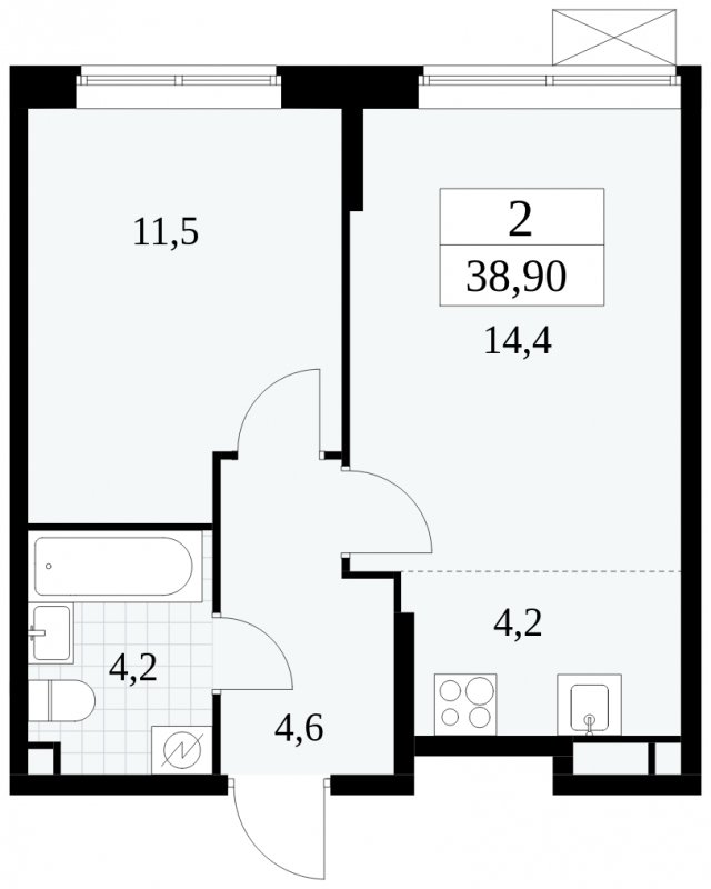 2-комнатная квартира (евро) без отделки, 38.9 м2, 2 этаж, сдача 1 квартал 2025 г., ЖК Прокшино, корпус 5.2.5 - объявление 1900805 - фото №1