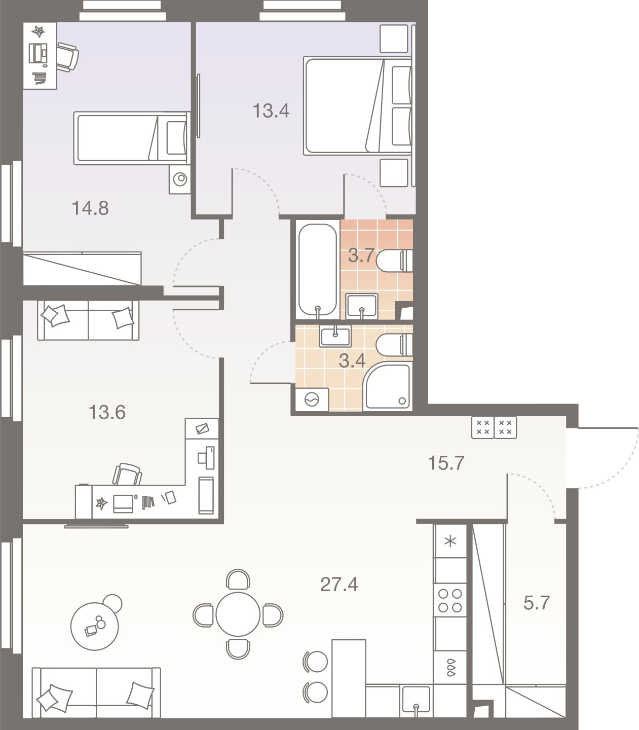 4-комнатная квартира без отделки, 97.7 м2, 9 этаж, сдача 1 квартал 2026 г., ЖК Twelve, корпус 1 - объявление 2400162 - фото №1