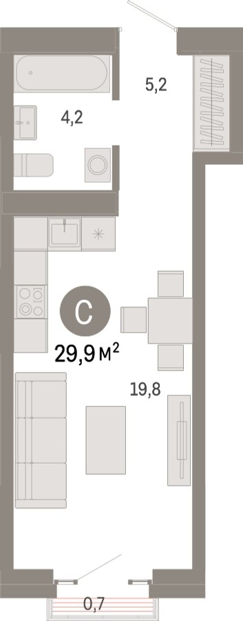 Студия с частичной отделкой, 29.9 м2, 28 этаж, сдача 3 квартал 2026 г., ЖК Квартал Метроном, корпус 1 - объявление 2300772 - фото №1