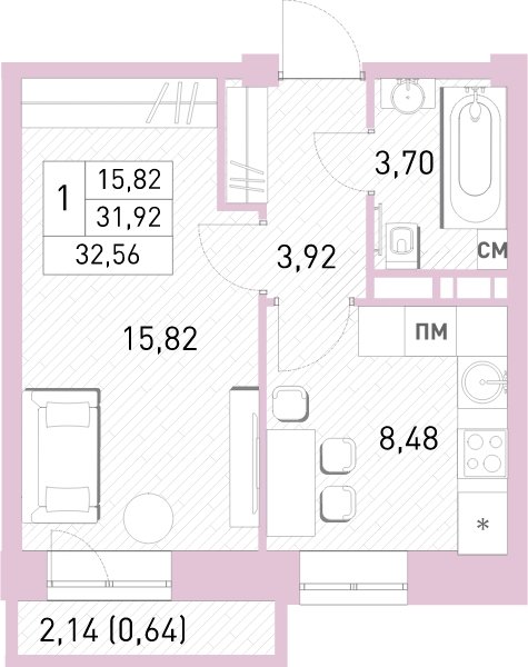 1-комнатная квартира с полной отделкой, 32.1 м2, 10 этаж, сдача 2 квартал 2023 г., ЖК Столичный, корпус 24 - объявление 2063611 - фото №1
