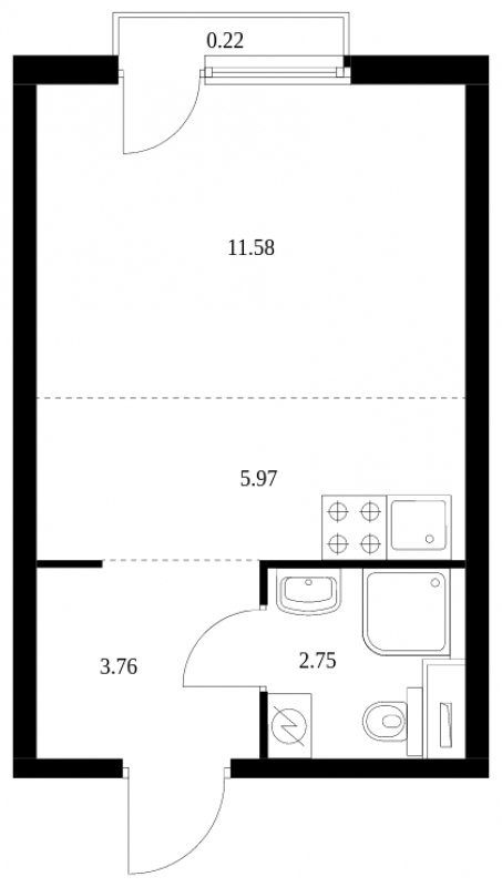 Студия с полной отделкой, 24.28 м2, 3 этаж, сдача 2 квартал 2024 г., ЖК Матвеевский Парк, корпус 1.1 - объявление 1689732 - фото №1