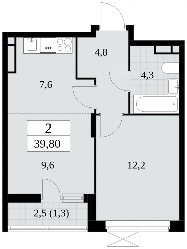 2-комнатная квартира (евро) без отделки, 39.8 м2, 8 этаж, сдача 2 квартал 2024 г., ЖК Прокшино, корпус 6.2 - объявление 1662786 - фото №1