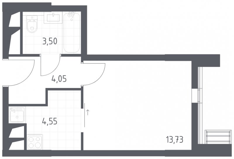 1-комнатная квартира с полной отделкой, 25.83 м2, 8 этаж, сдача 2 квартал 2023 г., ЖК Квартал Спутник, корпус 13 - объявление 1526362 - фото №1