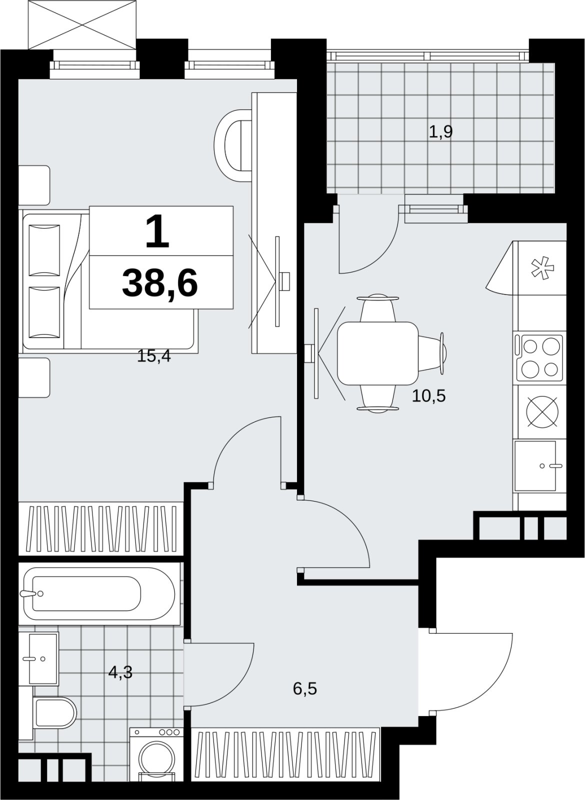 1-комнатная квартира без отделки, 38.6 м2, 16 этаж, сдача 4 квартал 2026 г., ЖК Скандинавия, корпус 2.18.2.6 - объявление 2351837 - фото №1