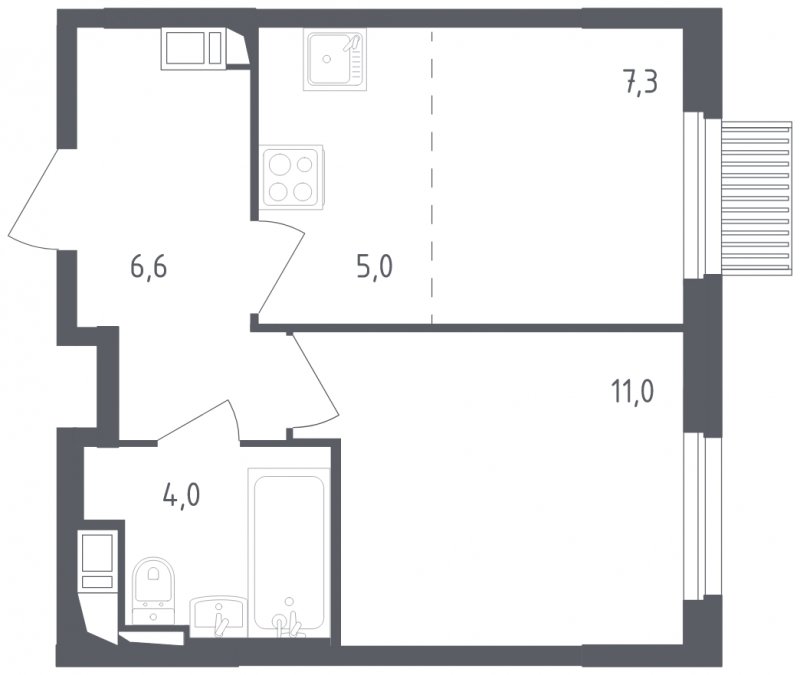 2-комнатная квартира с полной отделкой, 33.9 м2, 12 этаж, сдача 2 квартал 2024 г., ЖК Мытищи Парк, корпус 3 - объявление 1822062 - фото №1