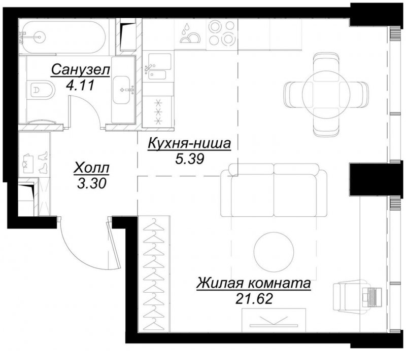 Студия с частичной отделкой, 34.34 м2, 4 этаж, сдача 4 квартал 2024 г., ЖК MOD, корпус Mod.D - объявление 1788581 - фото №1