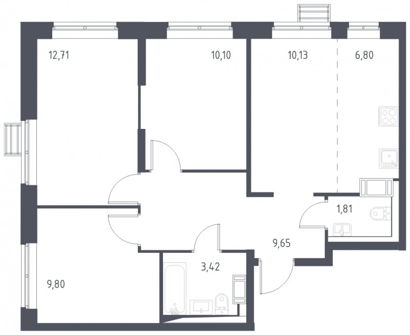 4-комнатная квартира с полной отделкой, 64.42 м2, 4 этаж, сдача 3 квартал 2023 г., ЖК Томилино Парк, корпус 4.2 - объявление 1751526 - фото №1
