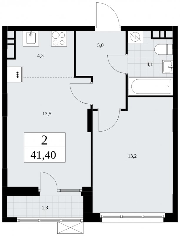 2-комнатная квартира (евро) без отделки, 41.4 м2, 5 этаж, сдача 1 квартал 2025 г., ЖК Дзен-кварталы, корпус 1.4 - объявление 1896104 - фото №1