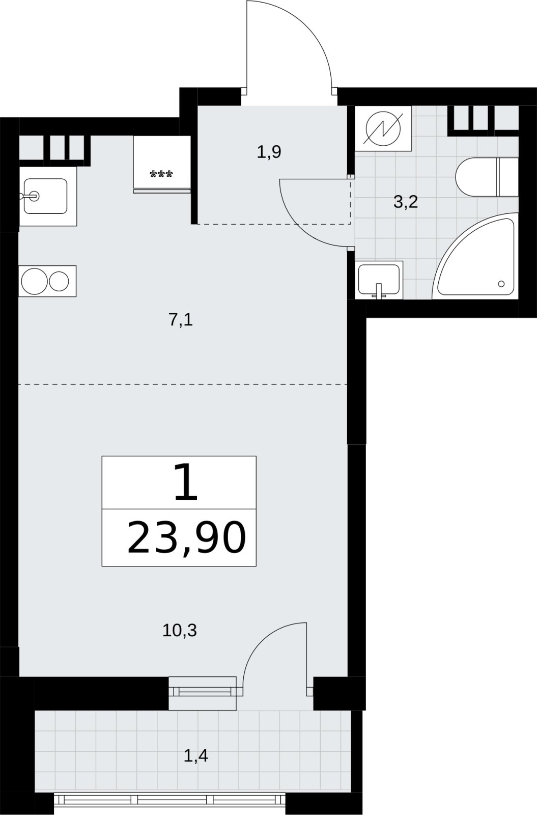 Студия с полной отделкой, 23.9 м2, 3 этаж, сдача 4 квартал 2026 г., ЖК Родные кварталы, корпус 3.3 - объявление 2378608 - фото №1