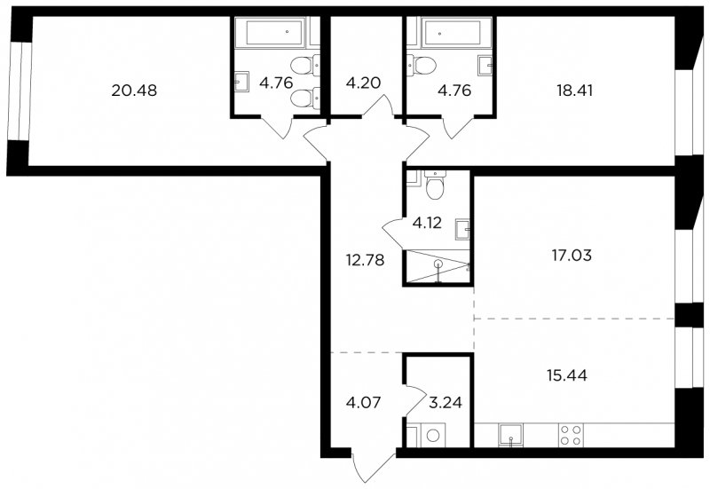 3-комнатная квартира с частичной отделкой, 109.29 м2, 3 этаж, сдача 4 квартал 2023 г., ЖК FORIVER, корпус 3 - объявление 1350109 - фото №1