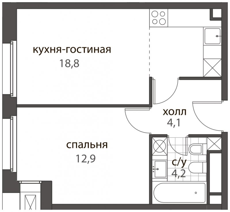 2-комнатная квартира (евро) без отделки, 40 м2, 7 этаж, дом сдан, ЖК HomeCity, корпус 1 - объявление 1762738 - фото №1