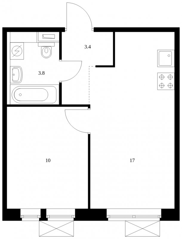 1-комнатная квартира с полной отделкой, 34.2 м2, 9 этаж, сдача 3 квартал 2023 г., ЖК Ильинские Луга, корпус 14 - объявление 1680488 - фото №1