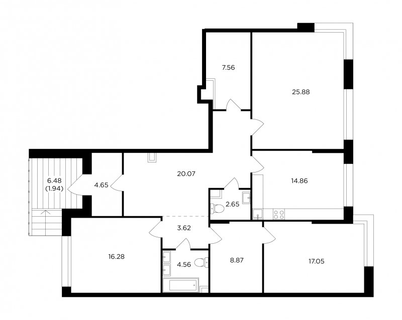 3-комнатная квартира без отделки, 127.99 м2, 1 этаж, дом сдан, ЖК RiverSky, корпус 4 - объявление 1616616 - фото №1
