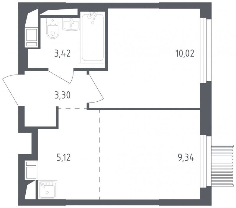 2-комнатная квартира с полной отделкой, 31.2 м2, 14 этаж, сдача 2 квартал 2023 г., ЖК Мытищи Парк, корпус 1 - объявление 1482220 - фото №1