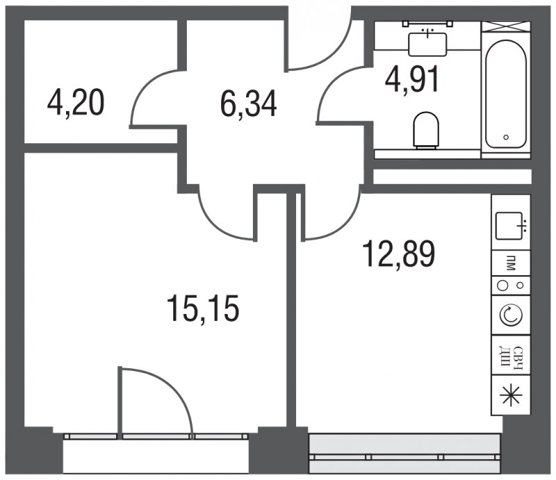 1-комнатная квартира без отделки, 43.49 м2, 15 этаж, сдача 3 квартал 2023 г., ЖК AFI Park Воронцовский, корпус 4 - объявление 1834950 - фото №1