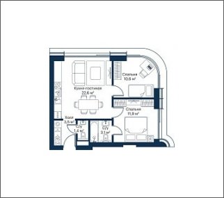 2-комнатная квартира с частичной отделкой, 53.1 м2, 14 этаж, сдача 4 квартал 2023 г., ЖК City Bay, корпус Atlantic Ocean 1 - объявление 1934761 - фото №1