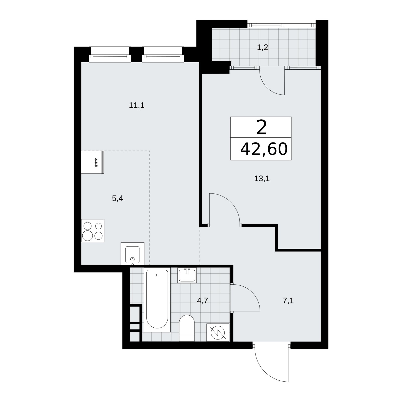 2-комнатная квартира (евро) с частичной отделкой, 42.6 м2, 6 этаж, сдача 1 квартал 2026 г., ЖК Дом на Зорге, корпус 25 - объявление 2221184 - фото №1