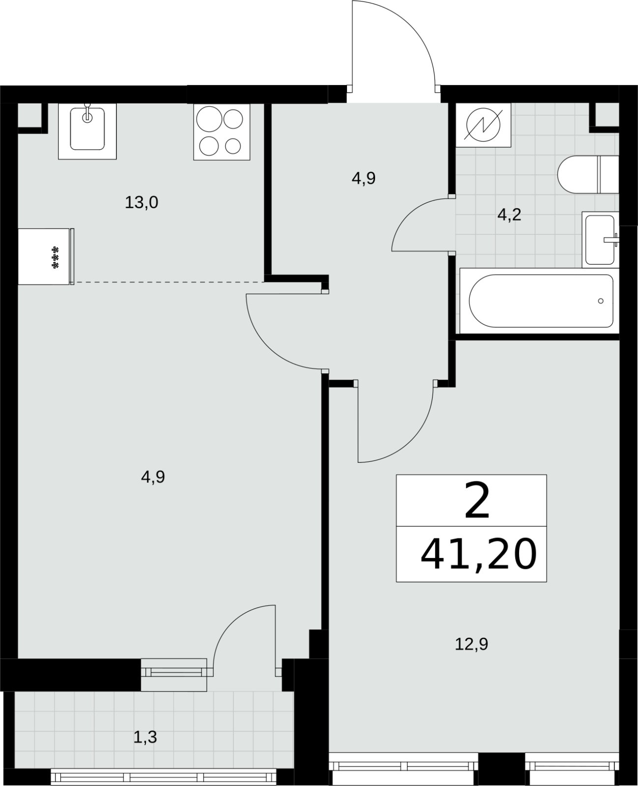 2-комнатная квартира (евро) без отделки, 41.2 м2, 2 этаж, сдача 3 квартал 2026 г., ЖК Родные кварталы, корпус 3.1 - объявление 2378267 - фото №1