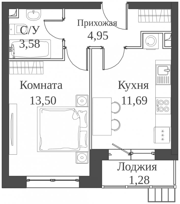 1-комнатная квартира с частичной отделкой, 35 м2, 2 этаж, сдача 2 квартал 2023 г., ЖК Аквилон Митино, корпус 4 - объявление 1651581 - фото №1