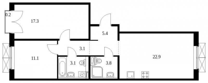 2-комнатная квартира с полной отделкой, 66.9 м2, 9 этаж, сдача 2 квартал 2023 г., ЖК Середневский лес, корпус 1.3 - объявление 1660579 - фото №1