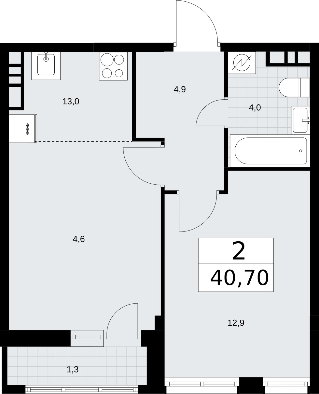 2-комнатная квартира (евро) без отделки, 40.7 м2, 10 этаж, сдача 3 квартал 2026 г., ЖК Родные кварталы, корпус 3.1 - объявление 2378307 - фото №1