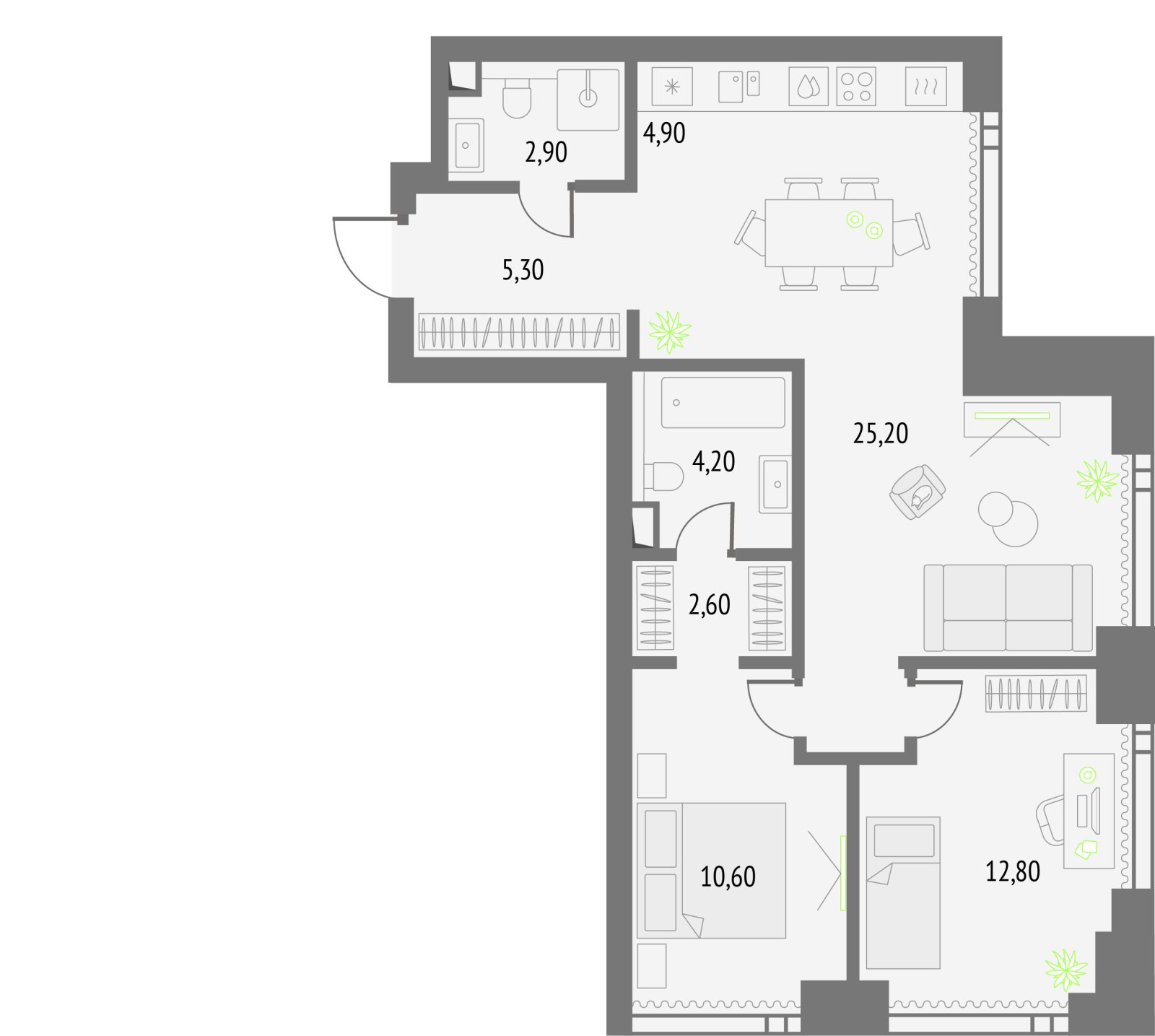 2-комнатная квартира без отделки, 68.5 м2, 9 этаж, сдача 2 квартал 2026 г., ЖК Upside Towers, корпус 1 - объявление 2349002 - фото №1