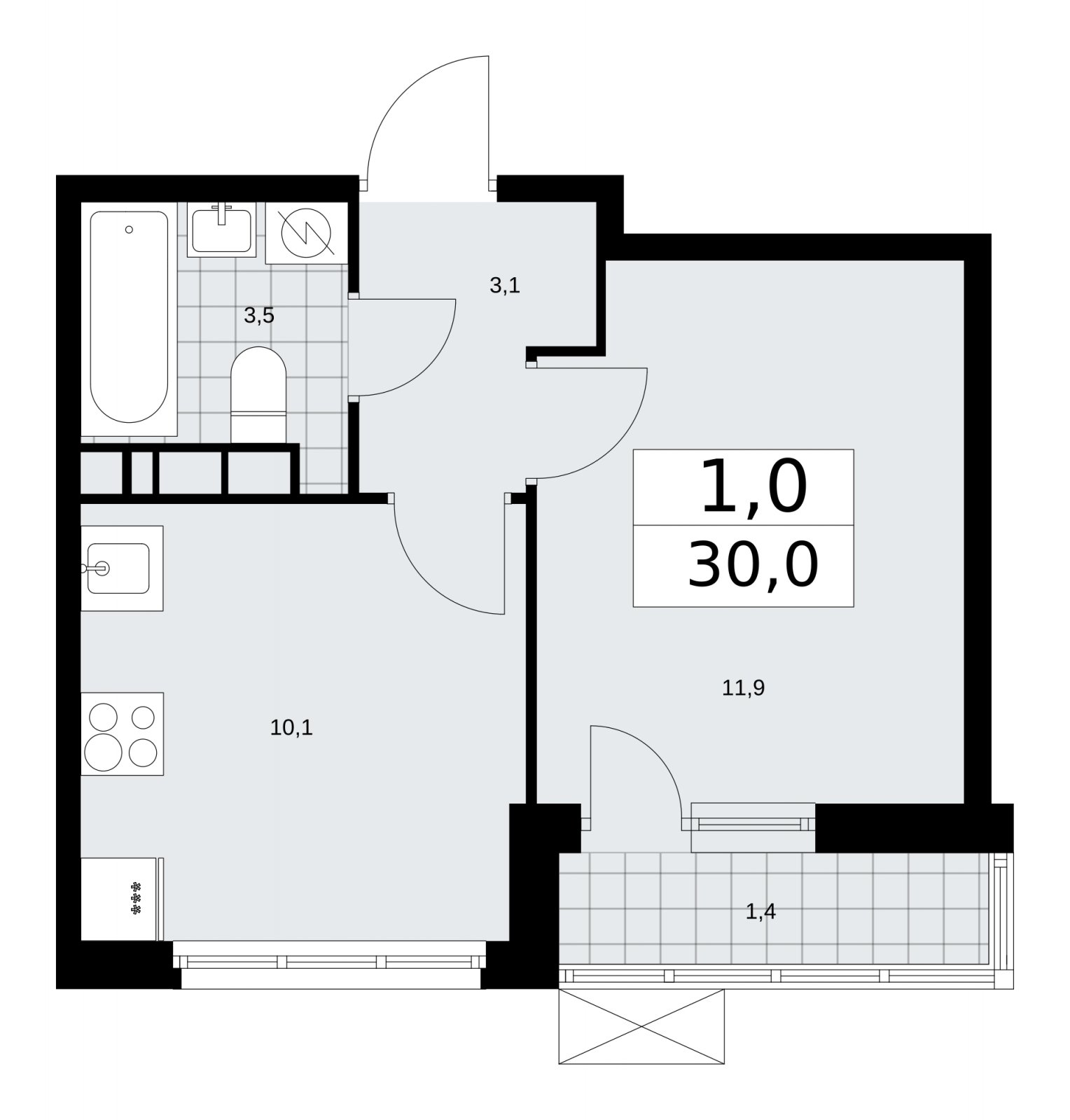 1-комнатная квартира с частичной отделкой, 30 м2, 9 этаж, сдача 1 квартал 2026 г., ЖК Скандинавия, корпус 37.1.2 - объявление 2216404 - фото №1