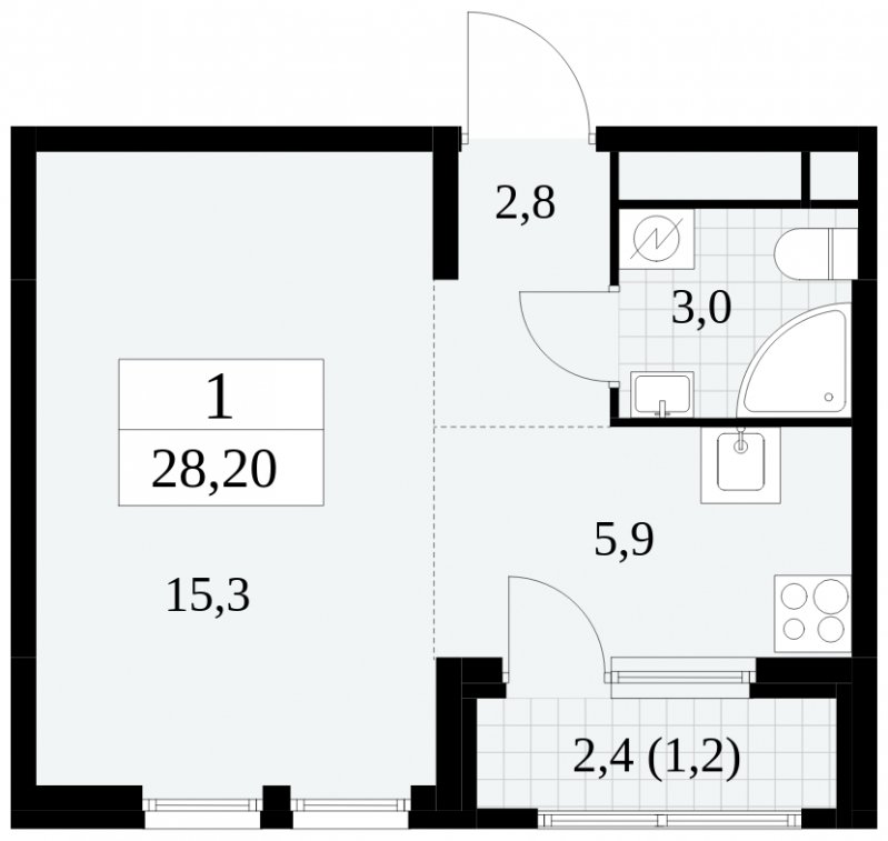 Студия с частичной отделкой, 28.2 м2, 24 этаж, сдача 2 квартал 2025 г., ЖК Южные сады, корпус 2.2 - объявление 1757633 - фото №1