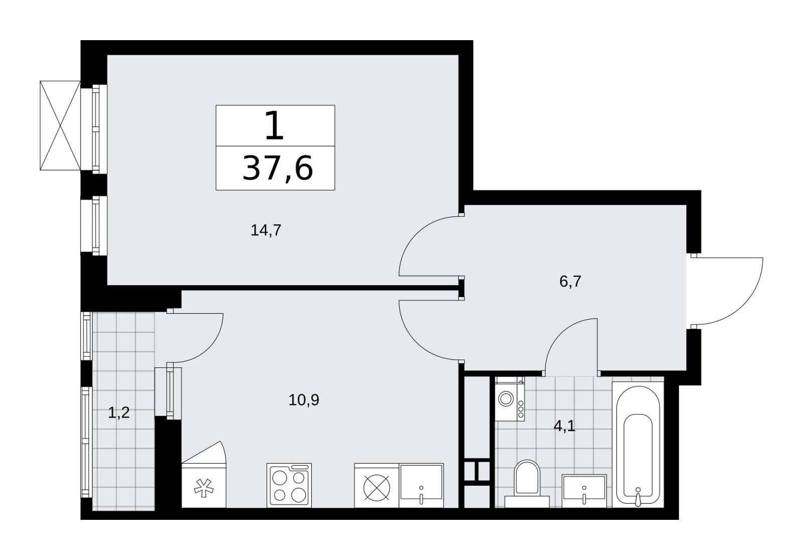 1-комнатная квартира без отделки, 37.6 м2, 13 этаж, сдача 1 квартал 2026 г., ЖК Скандинавия, корпус 37.2.1 - объявление 2254392 - фото №1