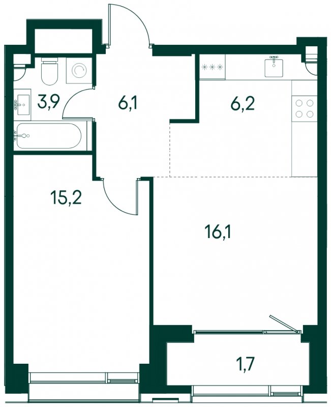 1-комнатная квартира без отделки, 48.9 м2, 7 этаж, сдача 2 квартал 2025 г., ЖК Клубный город на реке Primavera, корпус 4 квартала "Vivaldi" - объявление 1930660 - фото №1