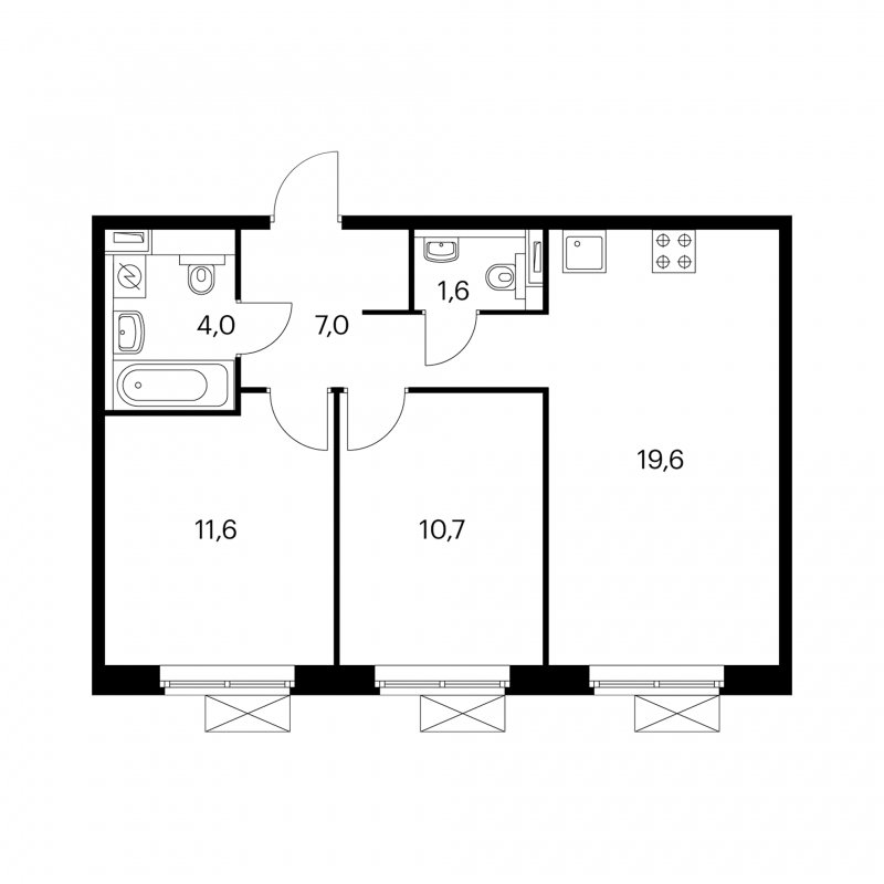 2-комнатная квартира с полной отделкой, 54.5 м2, 2 этаж, сдача 2 квартал 2022 г., ЖК Кузьминский лес, корпус 3-4 - объявление 1334492 - фото №1