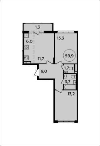 3-комнатная квартира (евро) с полной отделкой, 59.9 м2, 9 этаж, сдача 4 квартал 2023 г., ЖК Испанские кварталы, корпус 8.1 - объявление 1633332 - фото №1