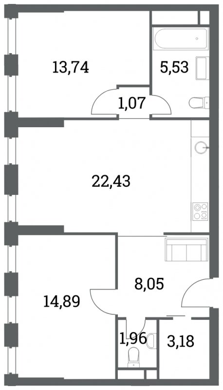 2-комнатная квартира без отделки, 70.85 м2, 6 этаж, дом сдан, ЖК Headliner, корпус 6 - объявление 2424414 - фото №1