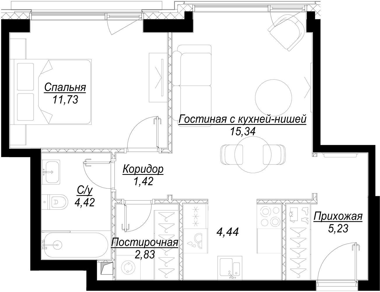 1-комнатная квартира с частичной отделкой, 45.52 м2, 37 этаж, дом сдан, ЖК Hide, корпус RiverSide - объявление 2336073 - фото №1